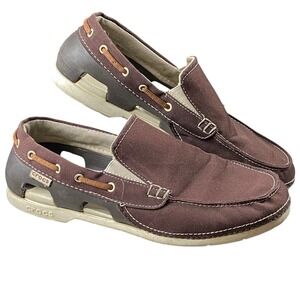 Crocs Beachline Canvas Loafer Slip-On Shoes Mens 9 Brown Nautical Preppy Coastal